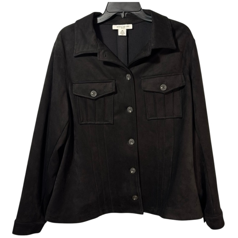 Skye’s the Limit Shacket Black Faux‎ Suede Ribbed Detail Button Front Sz 3X  NWT